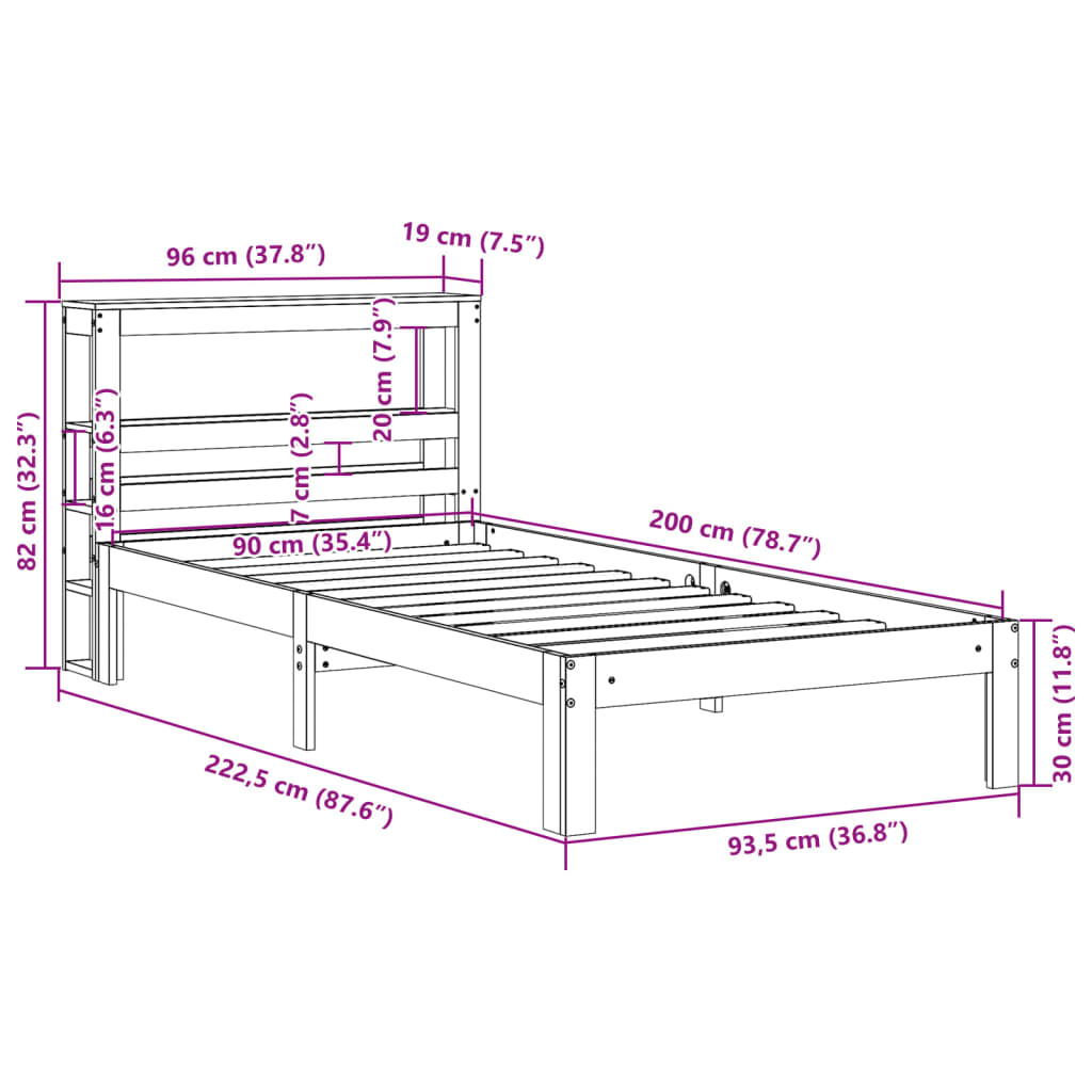 vidaXL Bed Frame with Headboard without Mattress White 90x200 cm