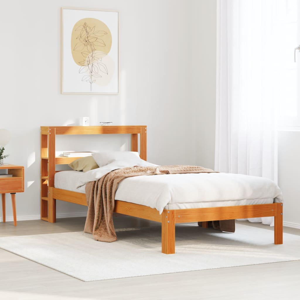 vidaXL Bed Frame without Mattress Wax Brown 75x190 cm Small Single Solid Wood Pine