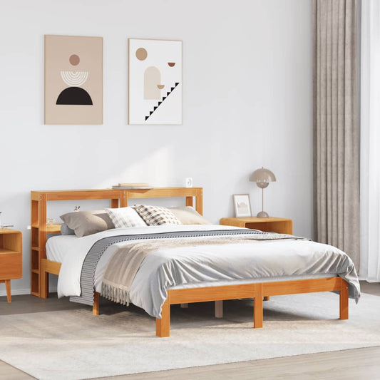 vidaXL Bed Frame without Mattress Wax Brown 135x190 cm Double Solid Wood Pine