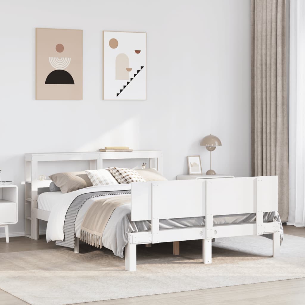 vidaXL Bed Frame with Headboard without Mattress White 140x190 cm