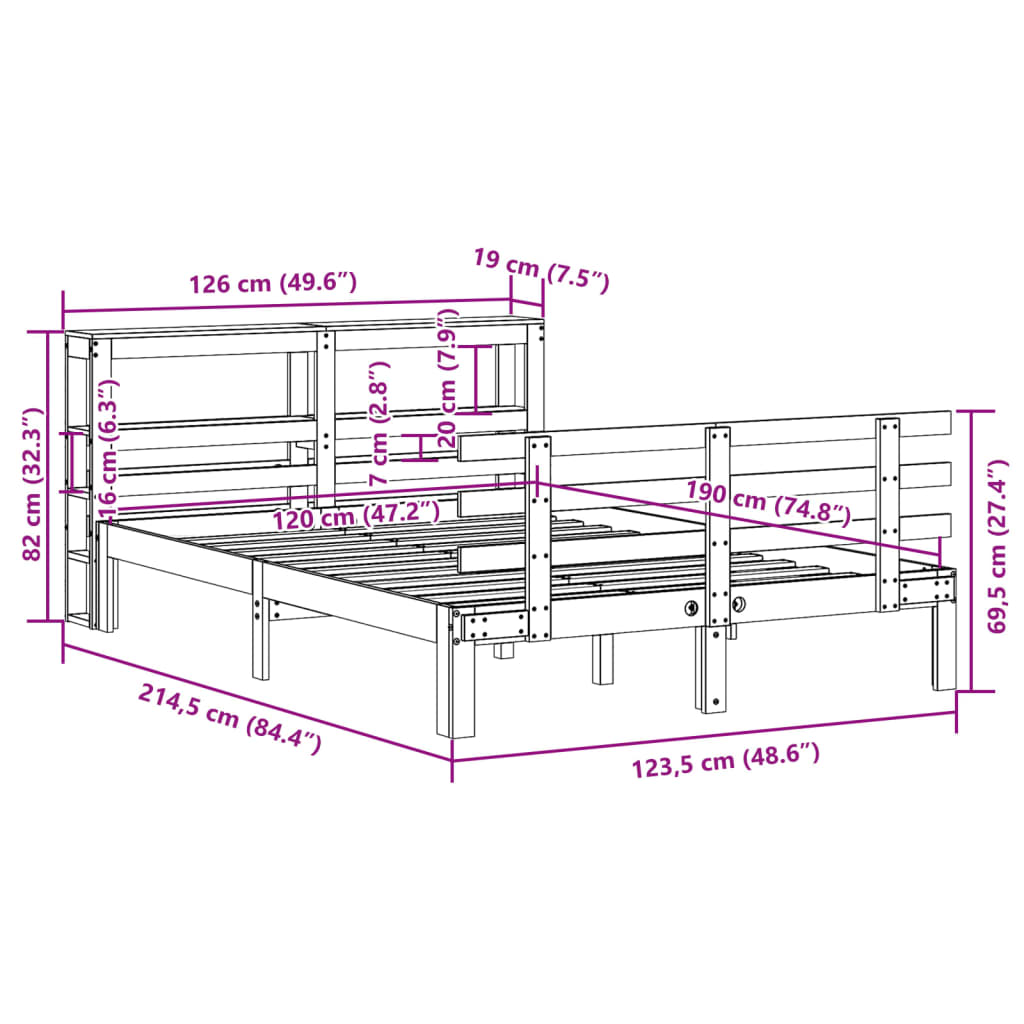 vidaXL Bed Frame with Headboard without Mattress White 120x190 cm Small Double