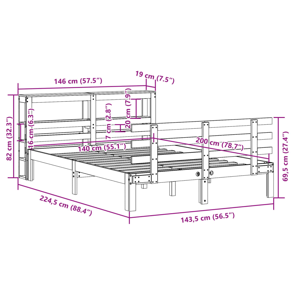 vidaXL Bed Frame with Headboard without Mattress White 140x200 cm