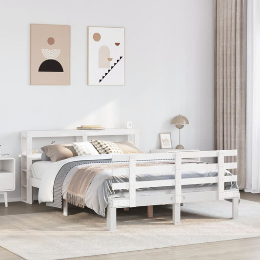 vidaXL Bed Frame with Headboard without Mattress White 140x200 cm