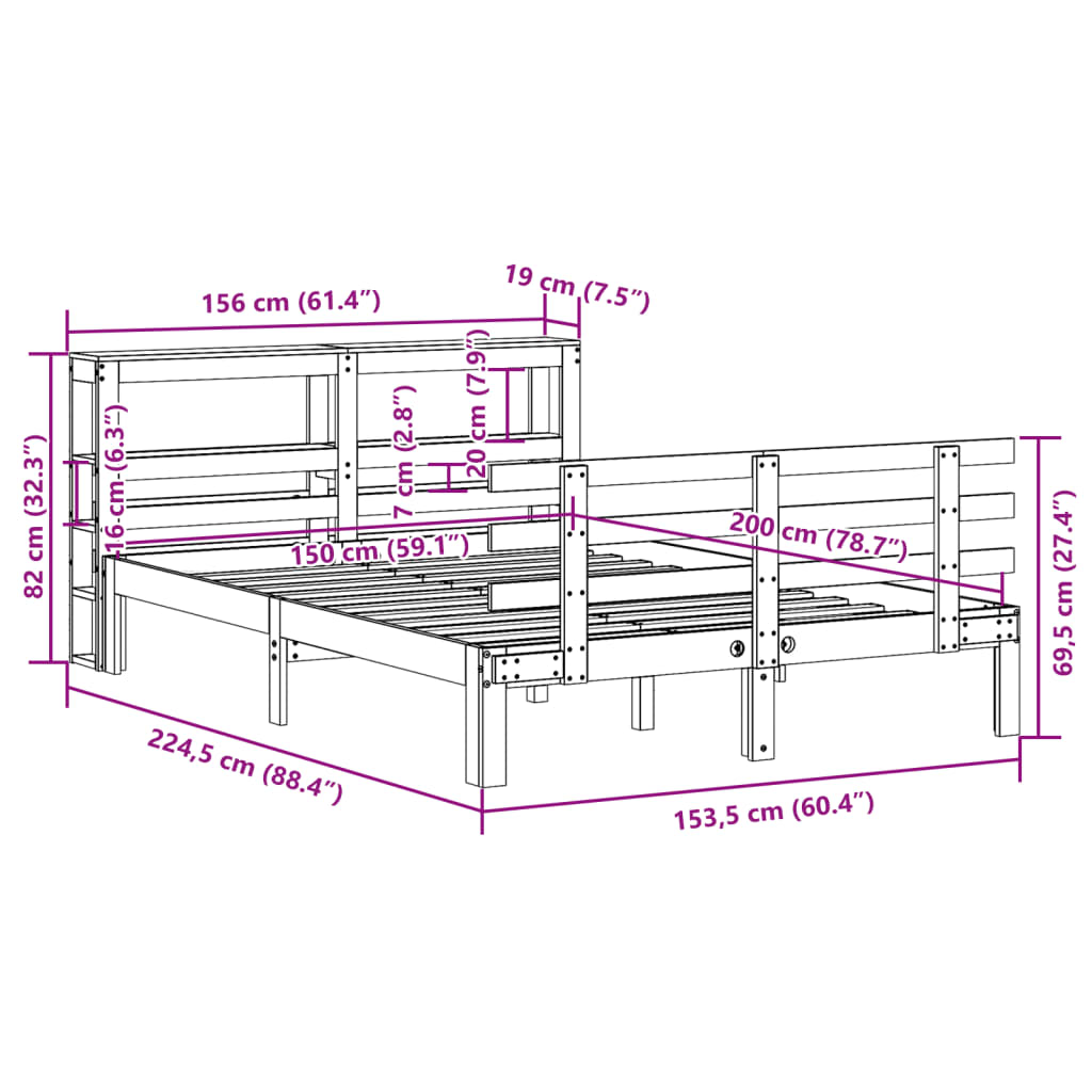 vidaXL Bed Frame with Headboard without Mattress 150x200 cm King Size
