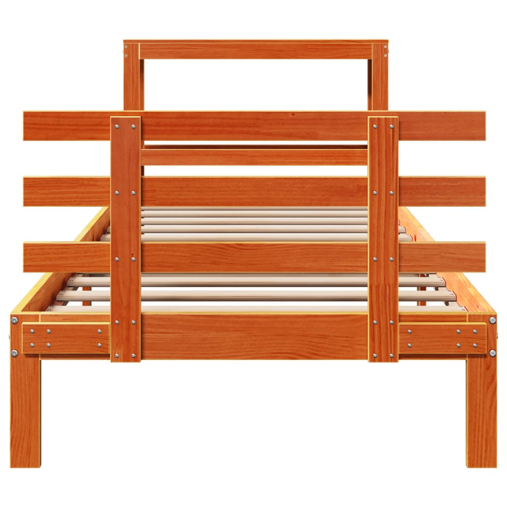 vidaXL Bed Frame with Headboard without Mattress Wax Brown 100x200 cm