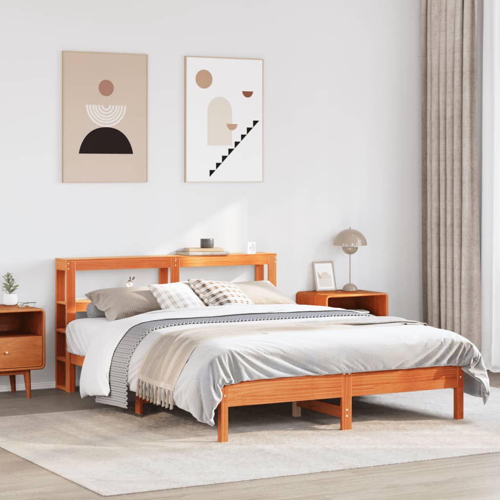 vidaXL Bed Frame without Mattress Wax Brown 135x190 cm Double Solid Wood Pine