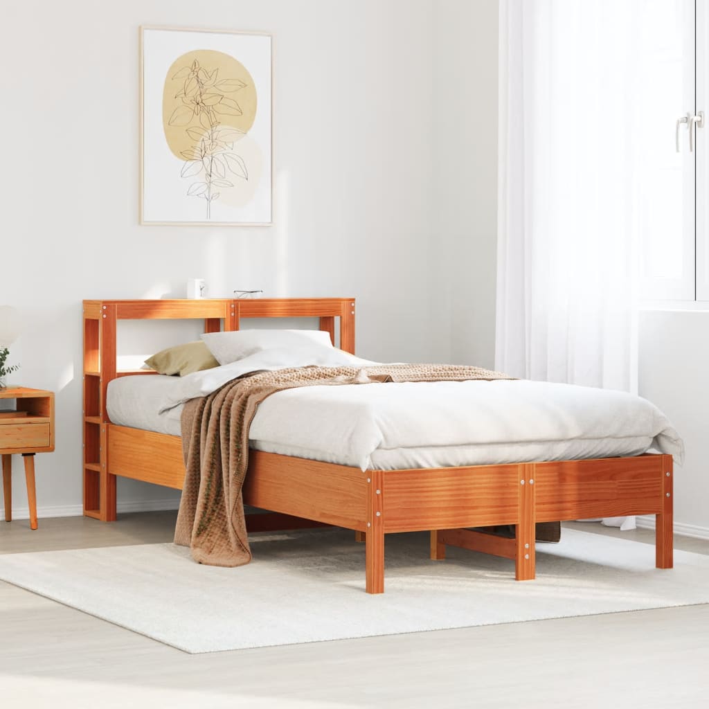 vidaXL Bed Frame without Mattress Wax Brown 75x190 cm Small Single Solid Wood Pine