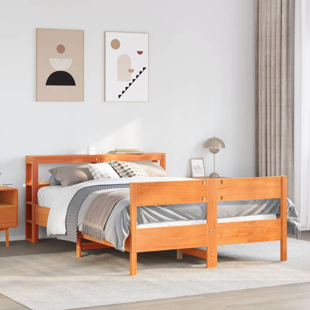 vidaXL Bed Frame without Mattress Wax Brown 140x200 cm Solid Wood Pine