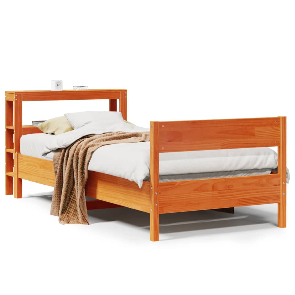 vidaXL Bed Frame without Mattress Wax Brown 75x190 cm Small Single Solid Wood Pine