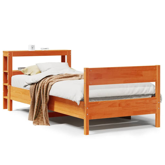 vidaXL Bed Frame without Mattress Wax Brown 75x190 cm Small Single Solid Wood Pine