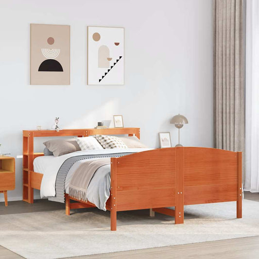 vidaXL Bed Frame without Mattress Wax Brown 135x190 cm Double Solid Wood Pine