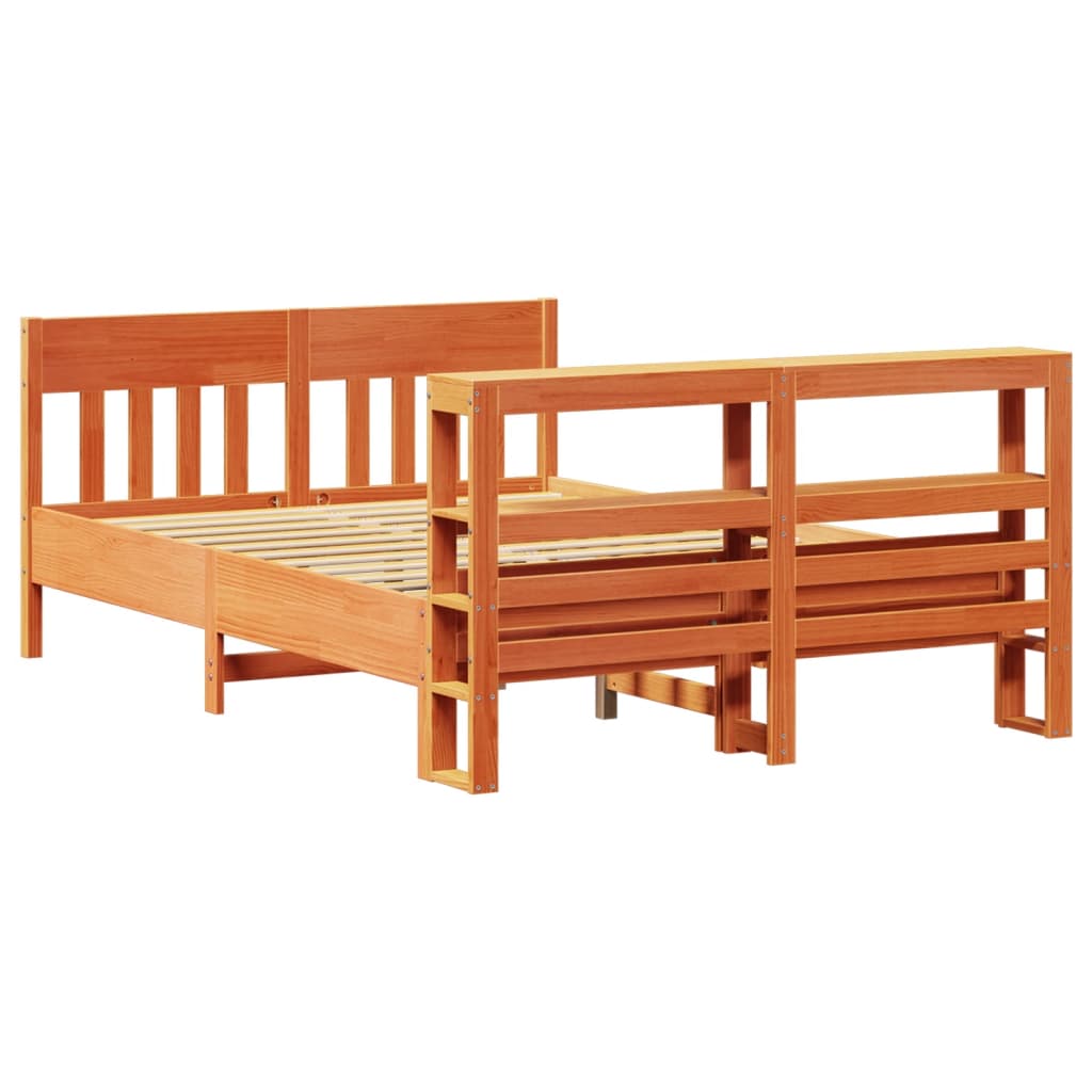 vidaXL Bed Frame without Mattress Wax Brown 150x200 cm King Size Solid Wood Pine