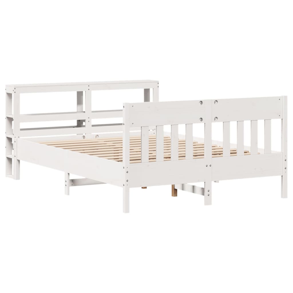 vidaXL Bed Frame without Mattress White 135x190 cm Double Solid Wood Pine