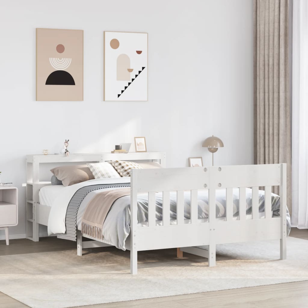 vidaXL Bed Frame without Mattress White 135x190 cm Double Solid Wood Pine