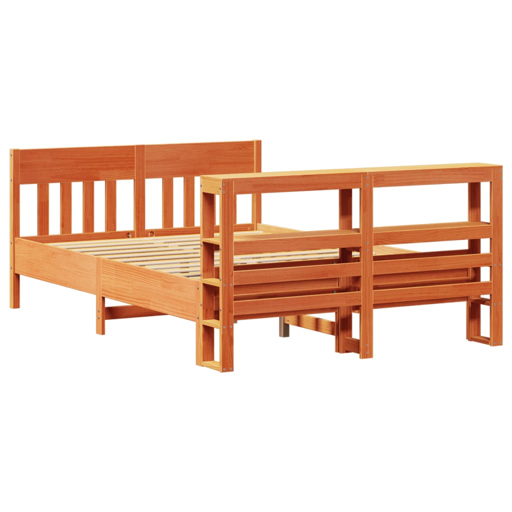 vidaXL Bed Frame without Mattress Wax Brown 135x190 cm Double Solid Wood Pine