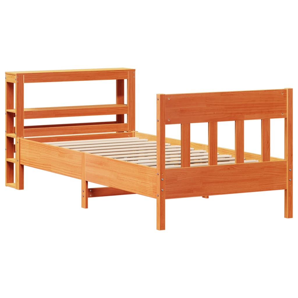 vidaXL Bed Frame without Mattress Wax Brown 75x190 cm Small Single Solid Wood Pine
