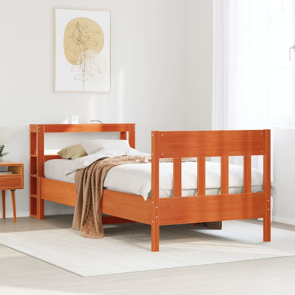 vidaXL Bed Frame without Mattress Wax Brown 75x190 cm Small Single Solid Wood Pine