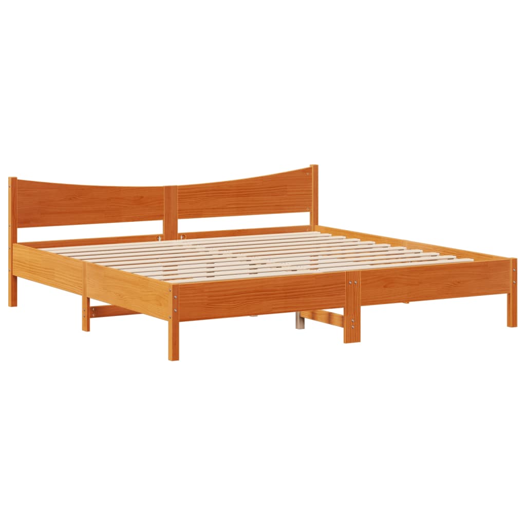 vidaXL Bed Frame with Headboard Wax Brown 200x200 cm Solid Wood Pine