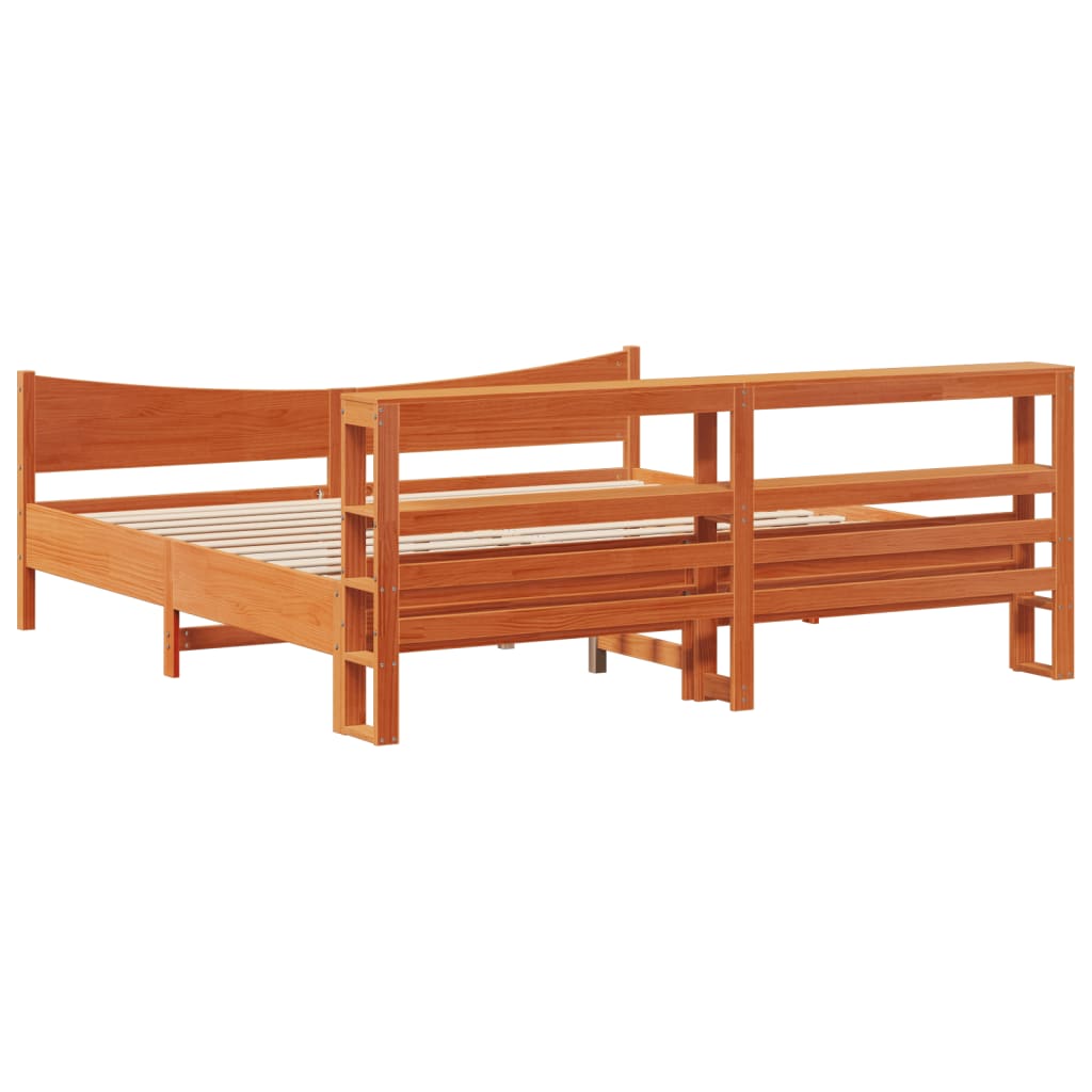 vidaXL Bed Frame with Headboard Wax Brown 200x200 cm Solid Wood Pine
