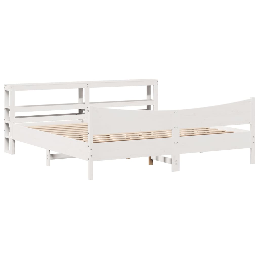vidaXL Bed Frame with Headboard White 180x200 cm Super King Solid Wood Pine