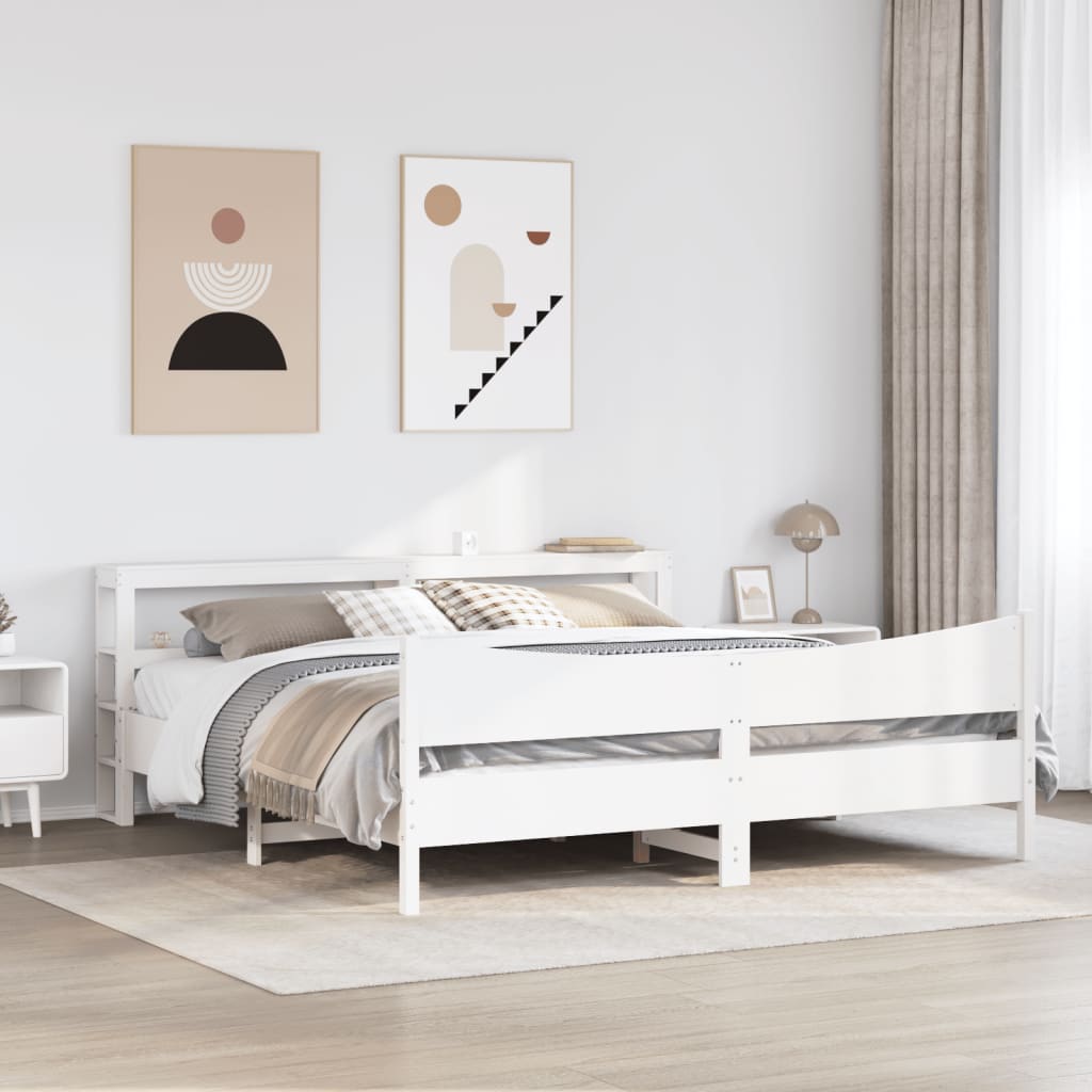 vidaXL Bed Frame with Headboard White 180x200 cm Super King Solid Wood Pine