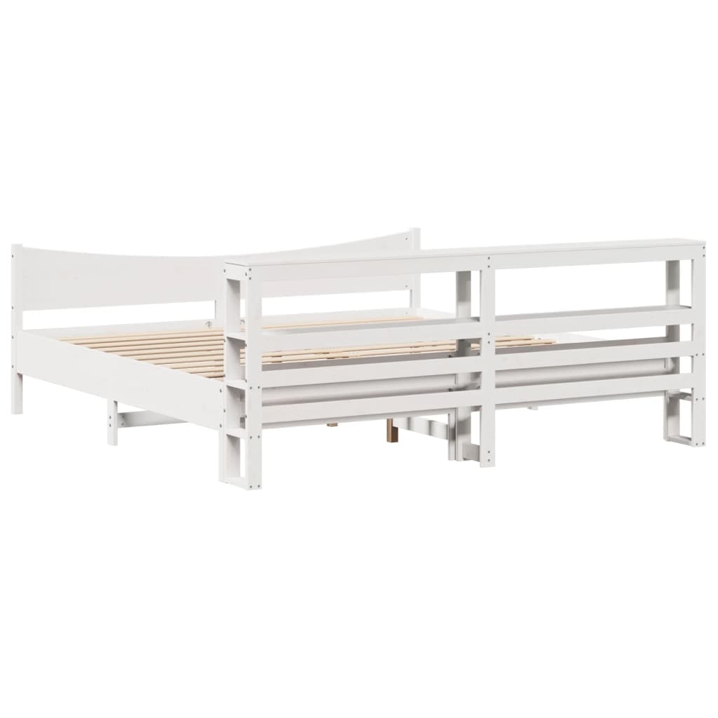 vidaXL Bed Frame with Headboard White 180x200 cm Super King Solid Wood Pine