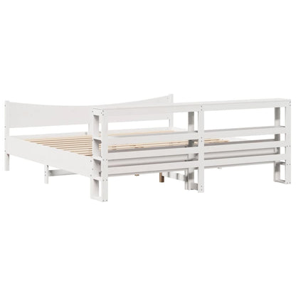 vidaXL Bed Frame with Headboard White 180x200 cm Super King Solid Wood Pine
