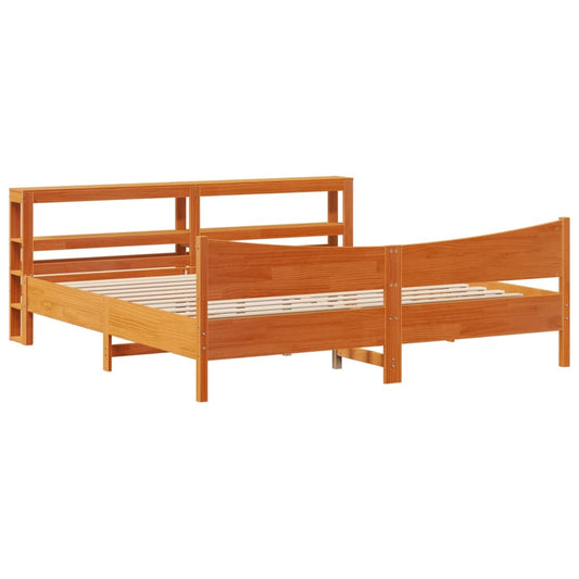 vidaXL Bed Frame with Headboard Wax Brown 180x200 cm Super King Solid Wood Pine
