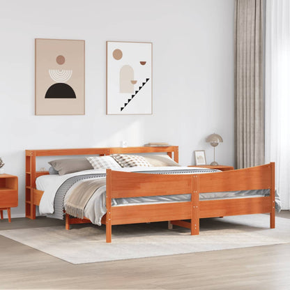 vidaXL Bed Frame with Headboard Wax Brown 180x200 cm Super King Solid Wood Pine