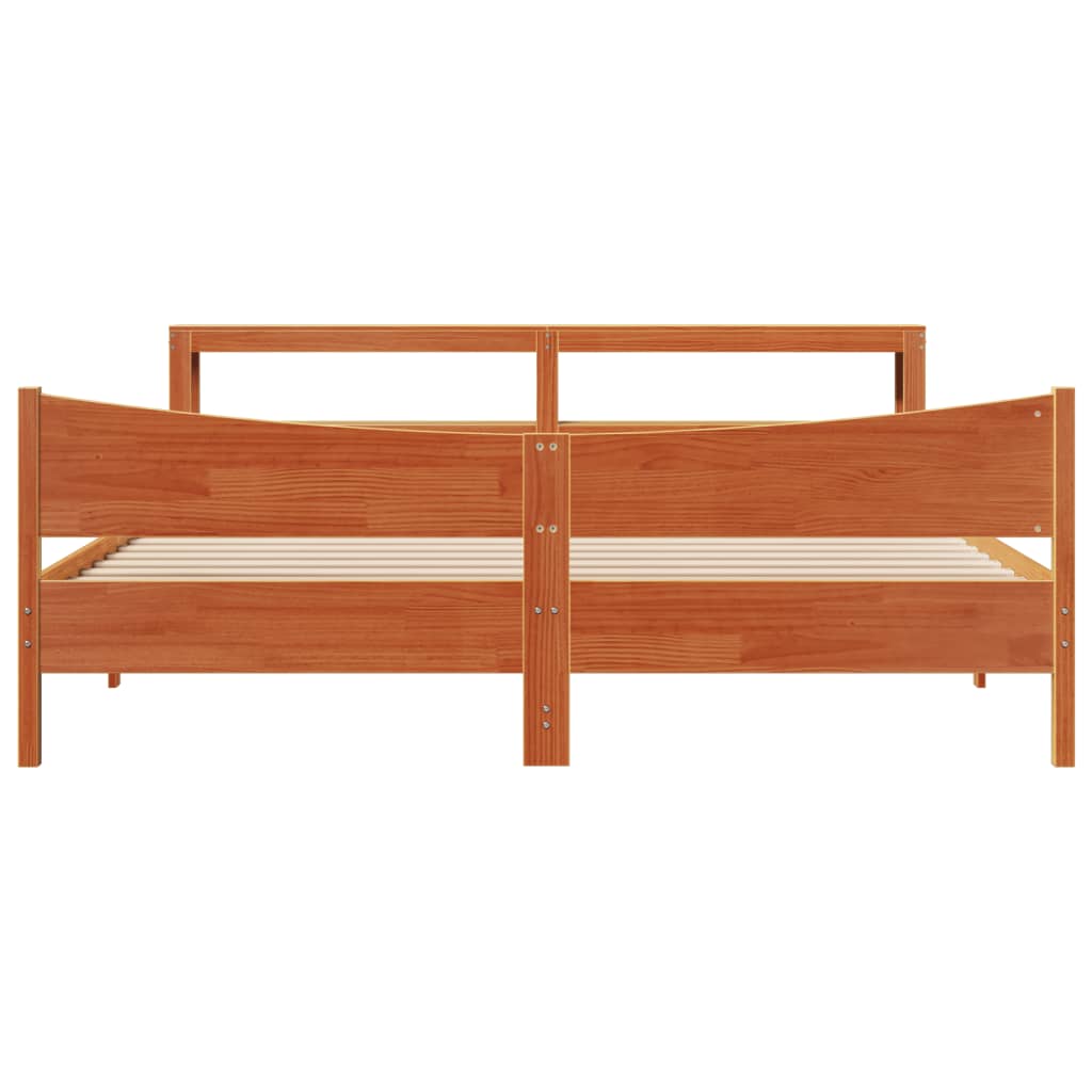 vidaXL Bed Frame with Headboard Wax Brown 180x200 cm Super King Solid Wood Pine
