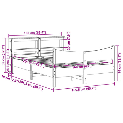 vidaXL Bed Frame with Headboard Wax Brown 160x200 cm Solid Wood Pine