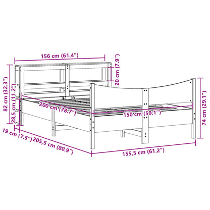 vidaXL Bed Frame with Headboard 150x200 cm King Size Solid Wood Pine