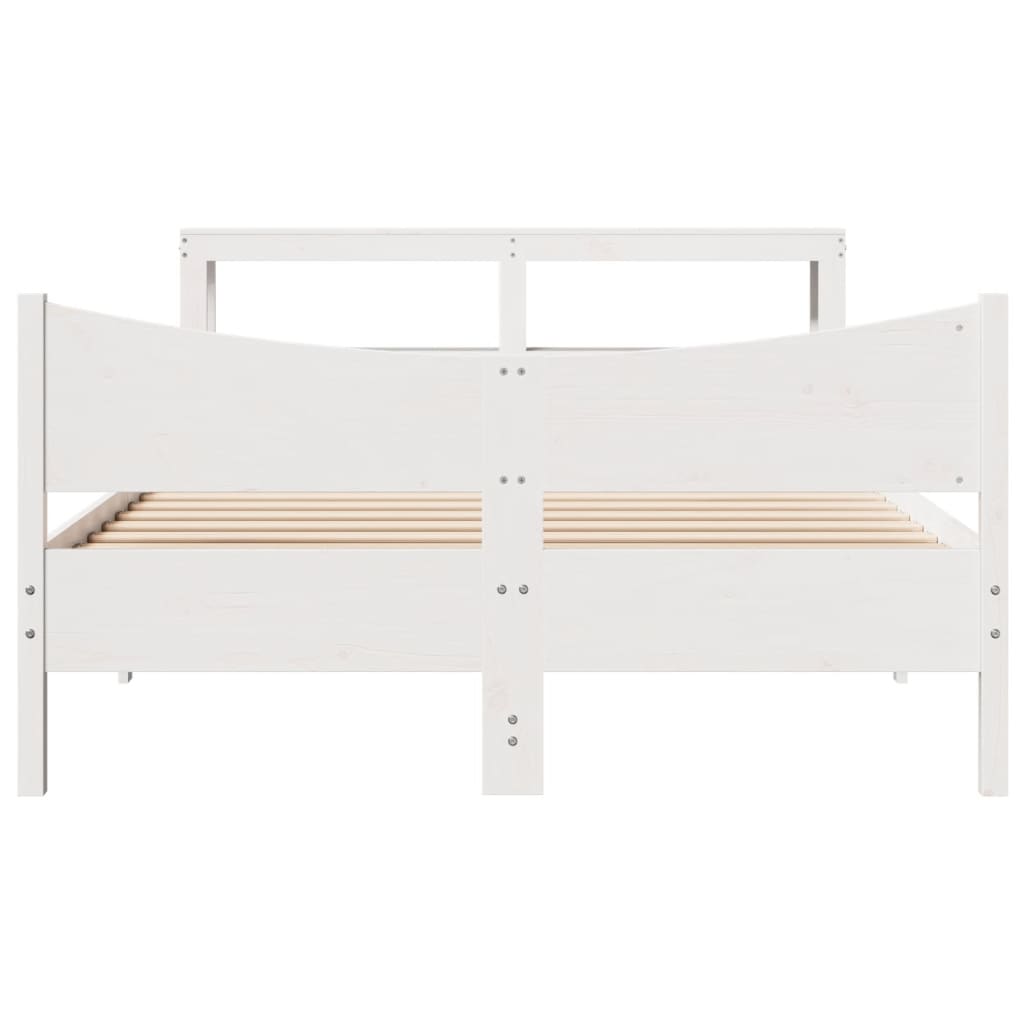 vidaXL Bed Frame with Headboard White 150x200 cm King Size Solid Wood Pine