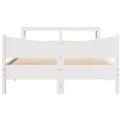 vidaXL Bed Frame with Headboard White 150x200 cm King Size Solid Wood Pine