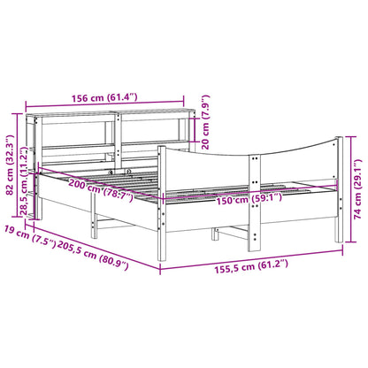 vidaXL Bed Frame with Headboard White 150x200 cm King Size Solid Wood Pine