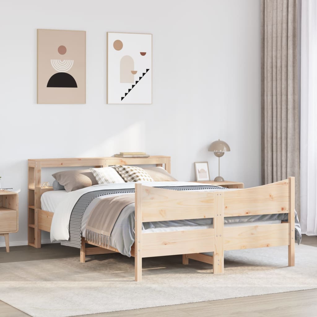 vidaXL Bed Frame with Headboard 140x200 cm Solid Wood Pine