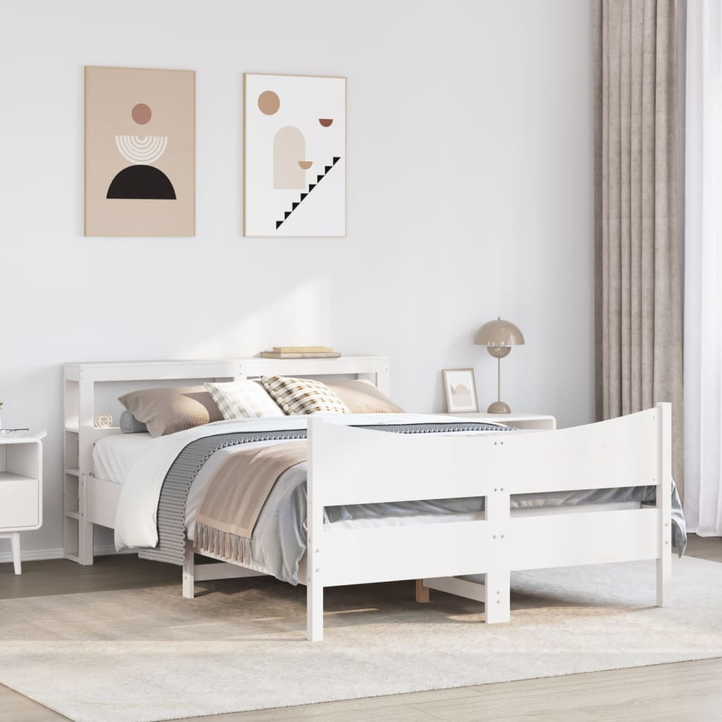 vidaXL Bed Frame with Headboard White 140x200 cm Solid Wood Pine