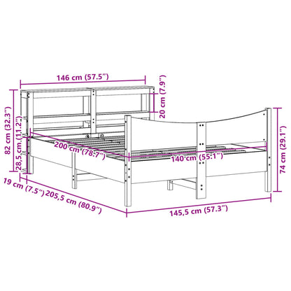 vidaXL Bed Frame with Headboard White 140x200 cm Solid Wood Pine
