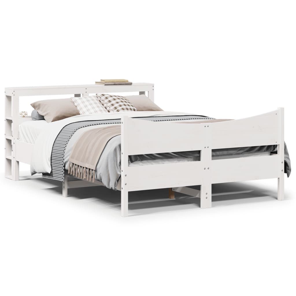 vidaXL Bed Frame with Headboard White 140x200 cm Solid Wood Pine