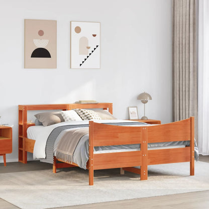 vidaXL Bed Frame with Headboard Wax Brown 120x200 cm Solid Wood Pine