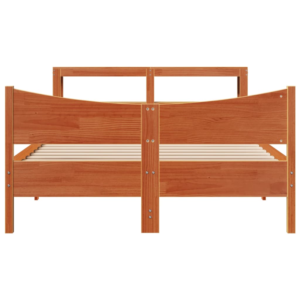 vidaXL Bed Frame with Headboard Wax Brown 120x200 cm Solid Wood Pine
