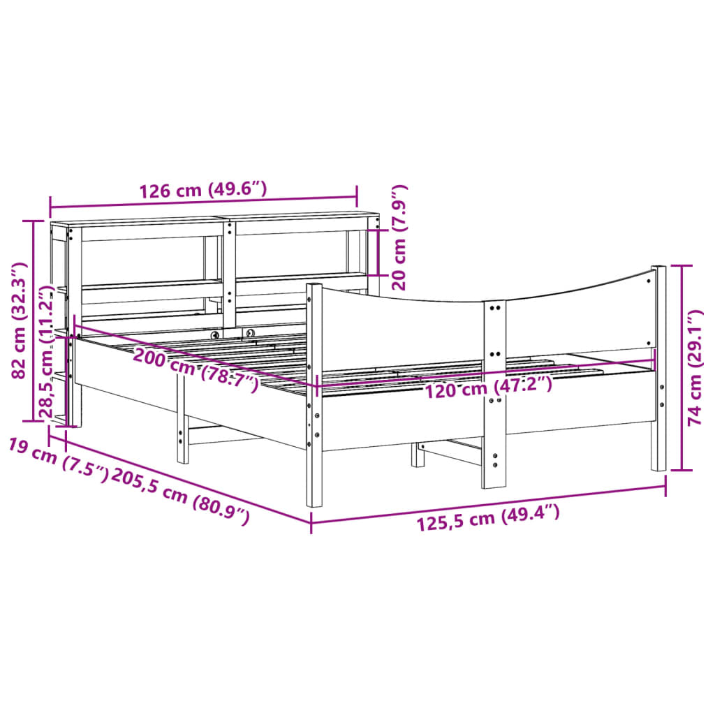 vidaXL Bed Frame with Headboard Wax Brown 120x200 cm Solid Wood Pine
