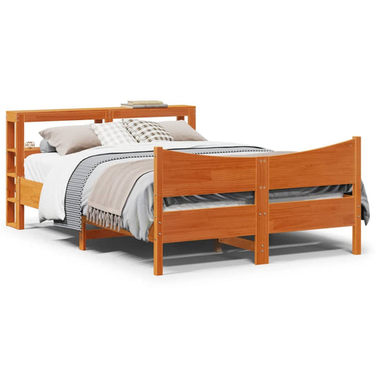 vidaXL Bed Frame with Headboard Wax Brown 120x200 cm Solid Wood Pine