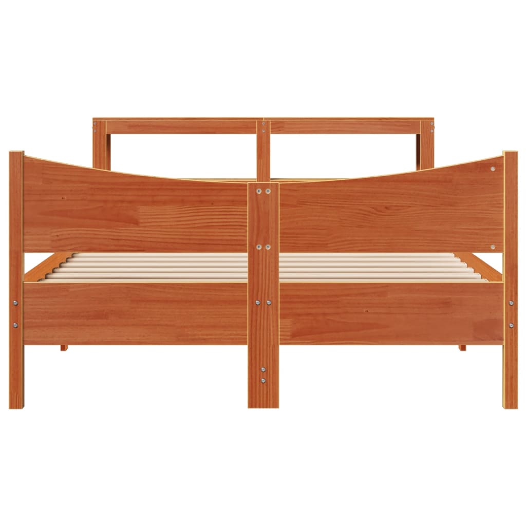vidaXL Bed Frame with Headboard Wax Brown 140x190 cm Solid Wood Pine