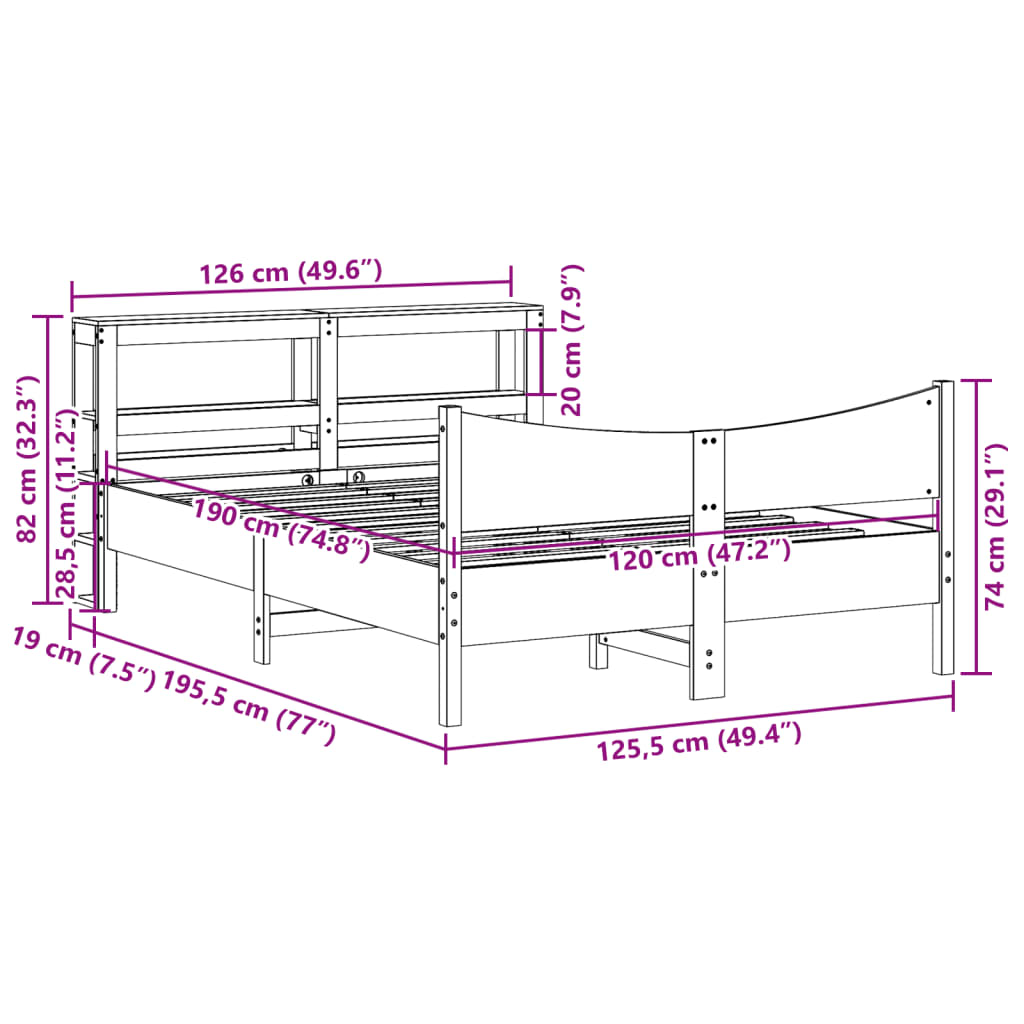 vidaXL Bed Frame with Headboard 120x190 cm Small Double Solid Wood Pine