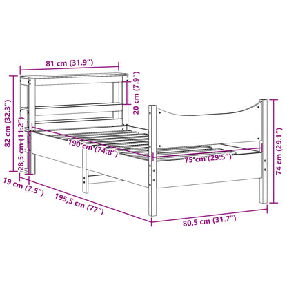 vidaXL Bed Frame with Headboard Wax Brown 75x190 cm Small Single Solid Wood Pine
