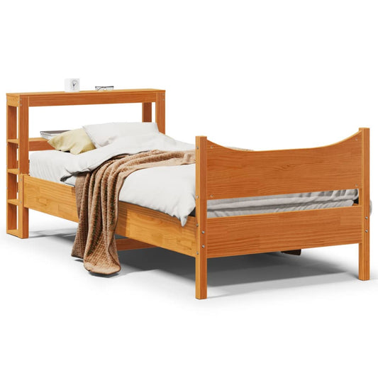 vidaXL Bed Frame with Headboard Wax Brown 75x190 cm Small Single Solid Wood Pine