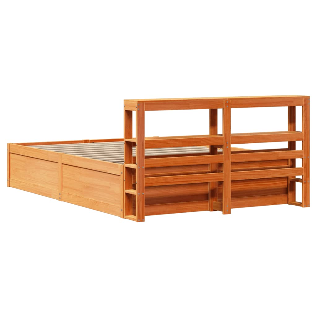 vidaXL Bed Frame with Headboard Wax Brown 150x200 cm King Size Solid Wood Pine