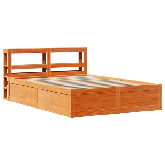 vidaXL Bed Frame with Headboard Wax Brown 140x200 cm Solid Wood Pine