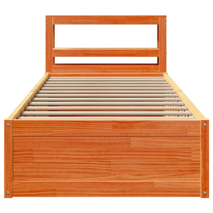 vidaXL Bed Frame with Headboard Wax Brown 100x200 cm Solid Wood Pine
